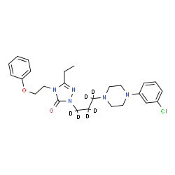 ChemSpider 2D Image | 2-{3-[4-(3-Chlorophenyl)-1-piperazinyl](~2~H_6_)propyl}-5-ethyl-4-(2-phenoxyethyl)-2,4-dihydro-3H-1,2,4-triazol-3-one | C25H26D6ClN5O2