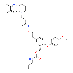 ChemSpider 2D Image | (1R)-1,5-Anhydro-2,3-dideoxy-1-[2-({(E)-[4-(6,7-dimethyl-3,4-dihydro-1,5-naphthyridin-1(2H)-yl)-2-butanylidene]amino}oxy)ethyl]-4-O-(4-methoxyphenyl)-6-O-(propylcarbamoyl)-D-erythro-hex-2-enitol | C33H46N4O6