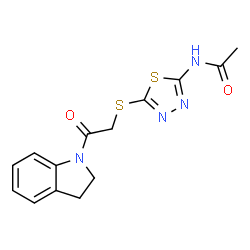 ChemSpider 2D Image | N-(5-{[2-(2,3-Dihydro-1H-indol-1-yl)-2-oxoethyl]sulfanyl}-1,3,4-thiadiazol-2-yl)acetamide | C14H14N4O2S2