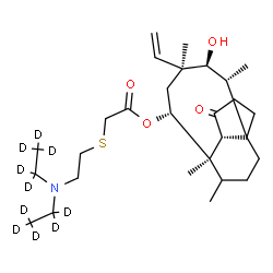 ChemSpider 2D Image | (2R,3S,4S,6R,7R,8R)-3-Hydroxy-2,4,7,14-tetramethyl-9-oxo-4-vinyltricyclo[5.4.3.0~1,8~]tetradec-6-yl [(2-{bis[(~2~H_5_)ethyl]amino}ethyl)sulfanyl]acetate | C28H37D10NO4S