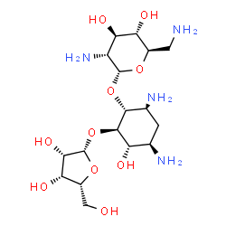 ChemSpider 2D Image | (1R,2R,3S,4R,6S)-4,6-Diamino-3-hydroxy-2-(beta-D-lyxofuranosyloxy)cyclohexyl 2,6-diamino-2,6-dideoxy-alpha-D-glucopyranoside | C17H34N4O10
