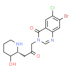 ChemSpider 2D Image | 7-Bromo-6-chloro-3-{3-[(2R)-3-hydroxy-2-piperidinyl]-2-oxopropyl}-4(3H)-quinazolinone | C16H17BrClN3O3