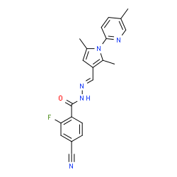 ChemSpider 2D Image | 4-Cyano-N'-{(E)-[2,5-dimethyl-1-(5-methyl-2-pyridinyl)-1H-pyrrol-3-yl]methylene}-2-fluorobenzohydrazide | C21H18FN5O