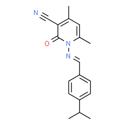 ChemSpider 2D Image | 1-[(E)-(4-Isopropylbenzylidene)amino]-4,6-dimethyl-2-oxo-1,2-dihydro-3-pyridinecarbonitrile | C18H19N3O