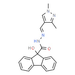 ChemSpider 2D Image | N'-[(E)-(1,3-Dimethyl-1H-pyrazol-4-yl)methylene]-9-hydroxy-9H-fluorene-9-carbohydrazide | C20H18N4O2