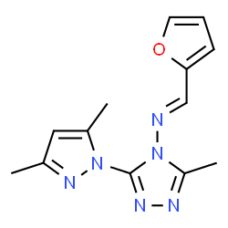ChemSpider 2D Image | 3-(3,5-Dimethyl-1H-pyrazol-1-yl)-N-[(E)-2-furylmethylene]-5-methyl-4H-1,2,4-triazol-4-amine | C13H14N6O