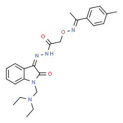 ChemSpider 2D Image | N'-{(3Z)-1-[(Diethylamino)methyl]-2-oxo-1,2-dihydro-3H-indol-3-ylidene}-2-({(E)-[1-(4-methylphenyl)ethylidene]amino}oxy)acetohydrazide | C24H29N5O3