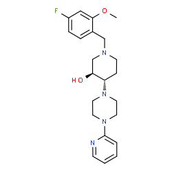 ChemSpider 2D Image | (3S,4S)-1-(4-Fluoro-2-methoxybenzyl)-4-[4-(2-pyridinyl)-1-piperazinyl]-3-piperidinol | C22H29FN4O2
