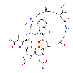 ChemSpider 2D Image | 2-[(1R,4S,8R,10S,13S,16S,34S)-34-[(2R)-2-Butanyl]-13-[(2R,3R)-3,4-dihydroxy-2-butanyl]-8,22-dihydroxy-27-oxido-2,5,11,14,30,33,36,39-octaoxo-27-thia-3,6,12,15,25,29,32,35,38-nonaazapentacyclo[14.12.11
.0~6,10~.0~18,26~.0~19,24~]nonatriaconta-18(26),19,21,23-tetraen-4-yl]acetamide | C39H54N10O14S