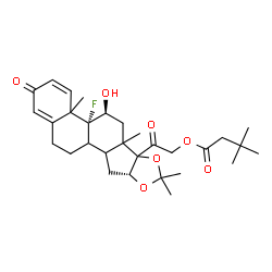ChemSpider 2D Image | 2-[(4bR,5S,9aR)-4b-Fluoro-5-hydroxy-4a,6a,8,8-tetramethyl-2-oxo-2,4a,4b,5,6,6a,9a,10,10a,10b,11,12-dodecahydro-6bH-naphtho[2',1':4,5]indeno[1,2-d][1,3]dioxol-6b-yl]-2-oxoethyl 3,3-dimethylbutanoate | C30H41FO7