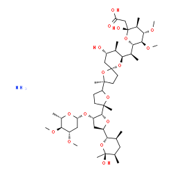 ChemSpider 2D Image | [(2R,3S,4S,5R,6S)-6-{(1S)-1-[(2S,5R,7S,8R,9S)-2-{(2S,2'R,3'S,5'R)-3'-{[(2R,4S,5S,6S)-4,5-Dimethoxy-6-methyltetrahydro-2H-pyran-2-yl]oxy}-5'-[(2S,3S,5R,6S)-6-hydroxy-3,5,6-trimethyltetrahydro-2H-pyran-
2-yl]-2-methyloctahydro-2,2'-bifuran-5-yl}-9-hydroxy-2,8-dimethyl-1,6-dioxaspiro[4.5]dec-7-yl]ethyl}-2-hydroxy-4,5-dimethoxy-3-methyltetrahydro-2H-pyran-2-yl]acetic acid ammoniate (1:1) (non-preferred
 name) | C47H83NO17