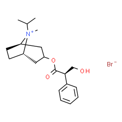 ChemSpider 2D Image | (1R,5S)-3-{[(2R)-3-Hydroxy-2-phenylpropanoyl]oxy}-8-isopropyl-8-methyl-8-azoniabicyclo[3.2.1]octane bromide | C20H30BrNO3