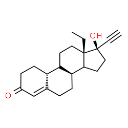 ChemSpider 2D Image | (8S,10R,13S,17R)-13-Ethyl-17-ethynyl-17-hydroxy-1,2,6,7,8,9,10,11,12,13,14,15,16,17-tetradecahydro-3H-cyclopenta[a]phenanthren-3-one (non-preferred name) | C21H28O2