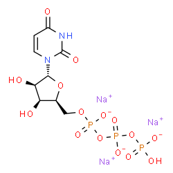 ChemSpider 2D Image | Trisodium 1-{5-O-[({[(hydroxyphosphinato)oxy]phosphinato}oxy)phosphinato]-alpha-L-lyxofuranosyl}-2,4(1H,3H)-pyrimidinedione | C9H12N2Na3O15P3