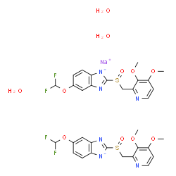 ChemSpider 2D Image | sodium;5-(difluoromethoxy)-2-[(3,4-dimethoxy-2-pyridyl)methylsulfinyl]benzimidazol-1-ide;trihydrate | C32H34F4N6NaO11S2