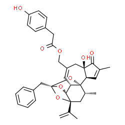 ChemSpider 2D Image | [(1R,2R,6R,10S,11R,13S,15R,17R)-13-Benzyl-6-hydroxy-15-isopropenyl-4,17-dimethyl-5-oxo-12,14,18-trioxapentacyclo[11.4.1.0~1,10~.0~2,6~.0~11,15~]octadeca-3,8-dien-8-yl]methyl (4-hydroxyphenyl)acetate | C36H38O8