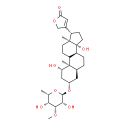 ChemSpider 2D Image | (1alpha,3alpha,5alpha,8alpha,9xi,10alpha,13alpha,14alpha,17alpha)-3-[(6-Deoxy-3-O-methyl-alpha-L-talopyranosyl)oxy]-1,14-dihydroxycard-20(22)-enolide | C30H46O9