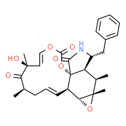ChemSpider 2D Image | (1E,4R,6S,7E,11aR,14R,14aR,15R,15aS,16aR,16bR)-14-Benzyl-6-hydroxy-4,6,15,15a-tetramethyl-3,13,14,14a,15,15a,16a,16b-octahydro[1,3]dioxacyclotridecino[4,5-d]oxireno[f]isoindole-5,10,12(4H,6H)-trione | C28H33NO7