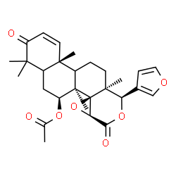 ChemSpider 2D Image | (6S,6aR,6bR,7aS,10R,10aS,12bR)-10-(3-Furyl)-4,4,6a,10a,12b-pentamethyl-3,8-dioxo-3,4,4a,5,6,6a,7a,8,10,10a,11,12,12a,12b-tetradecahydronaphtho[2,1-f]oxireno[d]isochromen-6-yl acetate | C28H34O7