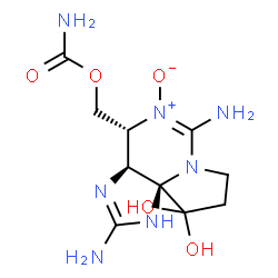 ChemSpider 2D Image | [(3aS,4R,10aS)-2,6-Diamino-10,10-dihydroxy-5-oxido-3a,4,9,10-tetrahydro-1H,8H-pyrrolo[1,2-c]purin-4-yl]methyl carbamate | C10H17N7O5