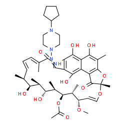 ChemSpider 2D Image | (7S,9E,11S,12R,13S,14R,15R,16R,17S,18S,19E,21E)-26-{[(4-Cyclopentyl-1-piperazinyl)imino]methyl}-2,15,17,27,29-pentahydroxy-11-methoxy-3,7,12,14,16,18,22-heptamethyl-6,23-dioxo-8,30-dioxa-24-azatetracy
clo[23.3.1.1~4,7~.0~5,28~]triaconta-1(29),2,4,9,19,21,25,27-octaen-13-yl acetate | C47H64N4O12