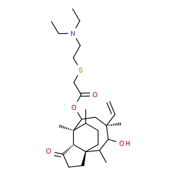 ChemSpider 2D Image | (1S,4S,7S,8S)-3-Hydroxy-2,4,7,14-tetramethyl-9-oxo-4-vinyltricyclo[5.4.3.0~1,8~]tetradec-6-yl {[2-(diethylamino)ethyl]sulfanyl}acetate | C28H47NO4S