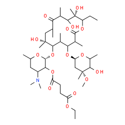 ChemSpider 2D Image | (2R)-4-(Dimethylamino)-2-{[(7R,13S)-14-ethyl-7,12,13-trihydroxy-4-{[(2S,4R)-5-hydroxy-4-methoxy-4,6-dimethyltetrahydro-2H-pyran-2-yl]oxy}-3,5,7,9,11,13-hexamethyl-2,10-dioxooxacyclotetradecan-6-yl]oxy
}-6-methyltetrahydro-2H-pyran-3-yl ethyl succinate (non-preferred name) | C43H75NO16
