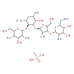 ChemSpider 2D Image | (1S)-4,6-Diamino-2-({(1R)-3-O-[(1S)-2,6-diamino-2,6-dideoxyhexopyranosyl]pentofuranosyl}oxy)-3-hydroxycyclohexyl 2-amino-2-deoxyhexopyranoside sulfate (1:1) | C23H47N5O18S