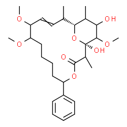 ChemSpider 2D Image | (1R,15R)-1,17-Dihydroxy-10,11,18-trimethoxy-2,14,16-trimethyl-5-phenyl-4,19-dioxabicyclo[13.3.1]nonadec-12-en-3-one (non-preferred name) | C29H44O8