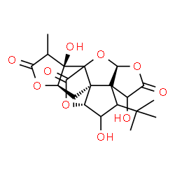 ChemSpider 2D Image | (3S,10R,11S,13R,17R)-6,9,17-Trihydroxy-16-methyl-8-(2-methyl-2-propanyl)-2,4,14,19-tetraoxahexacyclo[8.7.2.0~1,11~.0~3,7~.0~7,11~.0~13,17~]nonadecane-5,15,18-trione | C20H24O10
