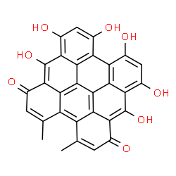 ChemSpider 2D Image | 7,8,10,11,13,14-Hexahydroxy-3,4-dimethylphenanthro[1,10,9,8-opqra]perylene-1,6-dione | C30H16O8