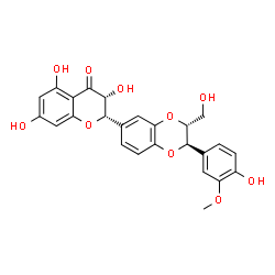 ChemSpider 2D Image | (2S,3R)-3,5,7-Trihydroxy-2-[(2R,3R)-2-(4-hydroxy-3-methoxyphenyl)-3-(hydroxymethyl)-2,3-dihydro-1,4-benzodioxin-6-yl]-2,3-dihydro-4H-chromen-4-one | C25H22O10