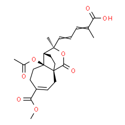 ChemSpider 2D Image | 5-[(1R,7S,8S,9R)-7-Acetoxy-4-(methoxycarbonyl)-9-methyl-11-oxo-10-oxatricyclo[6.3.2.0~1,7~]tridec-3-en-9-yl]-2-methyl-2,4-pentadienoic acid | C23H28O8