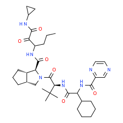 ChemSpider 2D Image | (1S,3aR,6aS)-2-[(2S)-2-({Cyclohexyl[(2-pyrazinylcarbonyl)amino]acetyl}amino)-3,3-dimethylbutanoyl]-N-[1-(cyclopropylamino)-1,2-dioxo-3-hexanyl]octahydrocyclopenta[c]pyrrole-1-carboxamide (non-preferre
d name) | C36H53N7O6