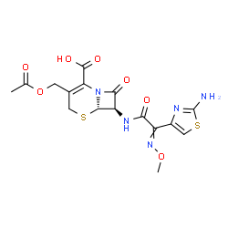 ChemSpider 2D Image | (6S,7R)-3-(Acetoxymethyl)-7-{[(2-amino-1,3-thiazol-4-yl)(methoxyimino)acetyl]amino}-8-oxo-5-thia-1-azabicyclo[4.2.0]oct-2-ene-2-carboxylic acid | C16H17N5O7S2