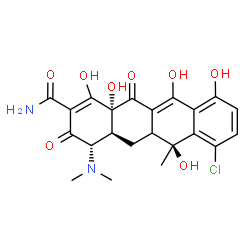 ChemSpider 2D Image | (4S,4aS,6S,12aR)-7-Chloro-4-(dimethylamino)-1,6,10,11,12a-pentahydroxy-6-methyl-3,12-dioxo-3,4,4a,5,5a,6,12,12a-octahydro-2-tetracenecarboxamide | C22H23ClN2O8