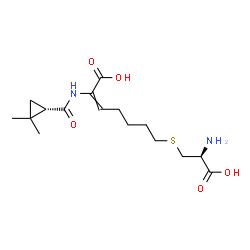 ChemSpider 2D Image | 7-{[(2S)-2-Amino-2-carboxyethyl]sulfanyl}-2-({[(1S)-2,2-dimethylcyclopropyl]carbonyl}amino)-2-heptenoic acid | C16H26N2O5S