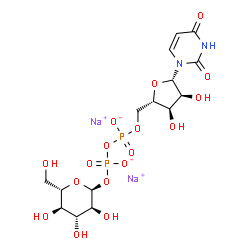 ChemSpider 2D Image | disodium;[[(2S,3R,4S,5S)-5-(2,4-dioxopyrimidin-1-yl)-3,4-dihydroxy-tetrahydrofuran-2-yl]methoxy-oxido-phosphoryl] [(2S,3S,4R,5R,6S)-3,4,5-trihydroxy-6-(hydroxymethyl)tetrahydropyran-2-yl] phosphate | C15H22N2Na2O17P2