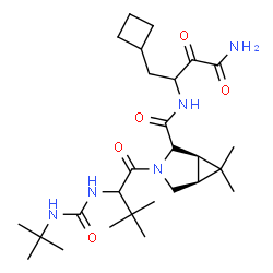 ChemSpider 2D Image | (1R,5S)-N-(4-Amino-1-cyclobutyl-3,4-dioxo-2-butanyl)-6,6-dimethyl-3-{3-methyl-N-[(2-methyl-2-propanyl)carbamoyl]valyl}-3-azabicyclo[3.1.0]hexane-2-carboxamide | C27H45N5O5