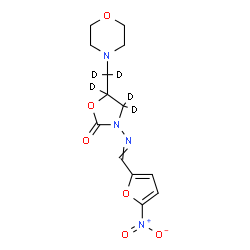 ChemSpider 2D Image | 5-[4-Morpholinyl(~2~H_2_)methyl]-3-{[(5-nitro-2-furyl)methylene]amino}(~2~H_3_)-1,3-oxazolidin-2-one | C13H11D5N4O6