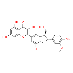 ChemSpider 2D Image | (2S,3R)-3,5,7-Trihydroxy-2-[(2R,3S)-7-hydroxy-2-(4-hydroxy-3-methoxyphenyl)-3-(hydroxymethyl)-2,3-dihydro-1-benzofuran-5-yl]-2,3-dihydro-4H-chromen-4-one | C25H22O10