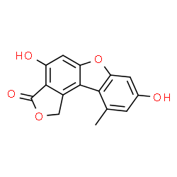 ChemSpider 2D Image | 4,8-Dihydroxy-10-methyl[2]benzofuro[5,4-b][1]benzofuran-3(1H)-one | C15H10O5