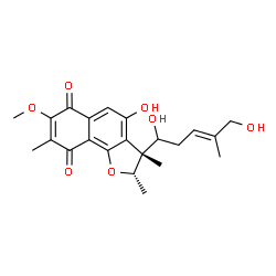 ChemSpider 2D Image | (2S,3R)-3-[(3E)-1,5-Dihydroxy-4-methyl-3-penten-1-yl]-4-hydroxy-7-methoxy-2,3,8-trimethyl-2,3-dihydronaphtho[1,2-b]furan-6,9-dione | C22H26O7