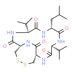 ChemSpider 2D Image | (1S,4S,7R,10S,13S)-7-Isobutyl-4,10-diisopropyl-15,16-dithia-2,5,8,11,19-pentaazabicyclo[11.4.2]nonadecane-3,6,9,12,18-pentone | C22H37N5O5S2