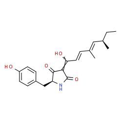 ChemSpider 2D Image | (3E,5S)-5-(4-Hydroxybenzyl)-3-[(2E,4E,6R)-1-hydroxy-4,6-dimethyl-2,4-octadien-1-ylidene]-2,4-pyrrolidinedione | C21H25NO4