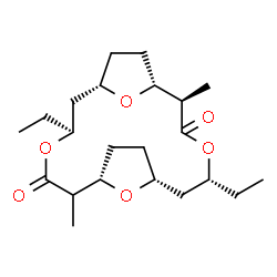 ChemSpider 2D Image | (1R,2R,5R,7R,10S,14S,16S)-5,14-Diethyl-2,11-dimethyl-4,13,19,20-tetraoxatricyclo[14.2.1.1~7,10~]icosane-3,12-dione | C22H36O6