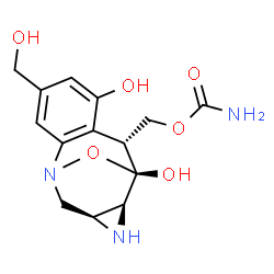 ChemSpider 2D Image | [(8R,9R,10S,12S)-6,9-Dihydroxy-4-(hydroxymethyl)-14-oxa-1,11-diazatetracyclo[7.4.1.0~2,7~.0~10,12~]tetradeca-2,4,6-trien-8-yl]methyl carbamate | C14H17N3O6