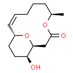 ChemSpider 2D Image | (1S,5R,9Z,11R,14S)-14-Hydroxy-5-methyl-4,15-dioxabicyclo[9.3.1]pentadec-9-en-3-one | C14H22O4