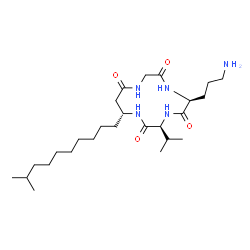 ChemSpider 2D Image | (3S,6S,13R)-6-(3-Aminopropyl)-3-isopropyl-13-(9-methyldecyl)-1,4,7,10-tetraazacyclotridecane-2,5,8,11-tetrone | C26H49N5O4