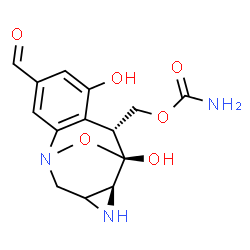 ChemSpider 2D Image | [(8R,9R,10S)-4-Formyl-6,9-dihydroxy-14-oxa-1,11-diazatetracyclo[7.4.1.0~2,7~.0~10,12~]tetradeca-2,4,6-trien-8-yl]methyl carbamate | C14H15N3O6